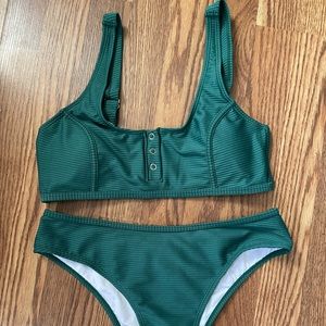 Cupshe Green Buttoned Wide Straps Mid Rise Bikini